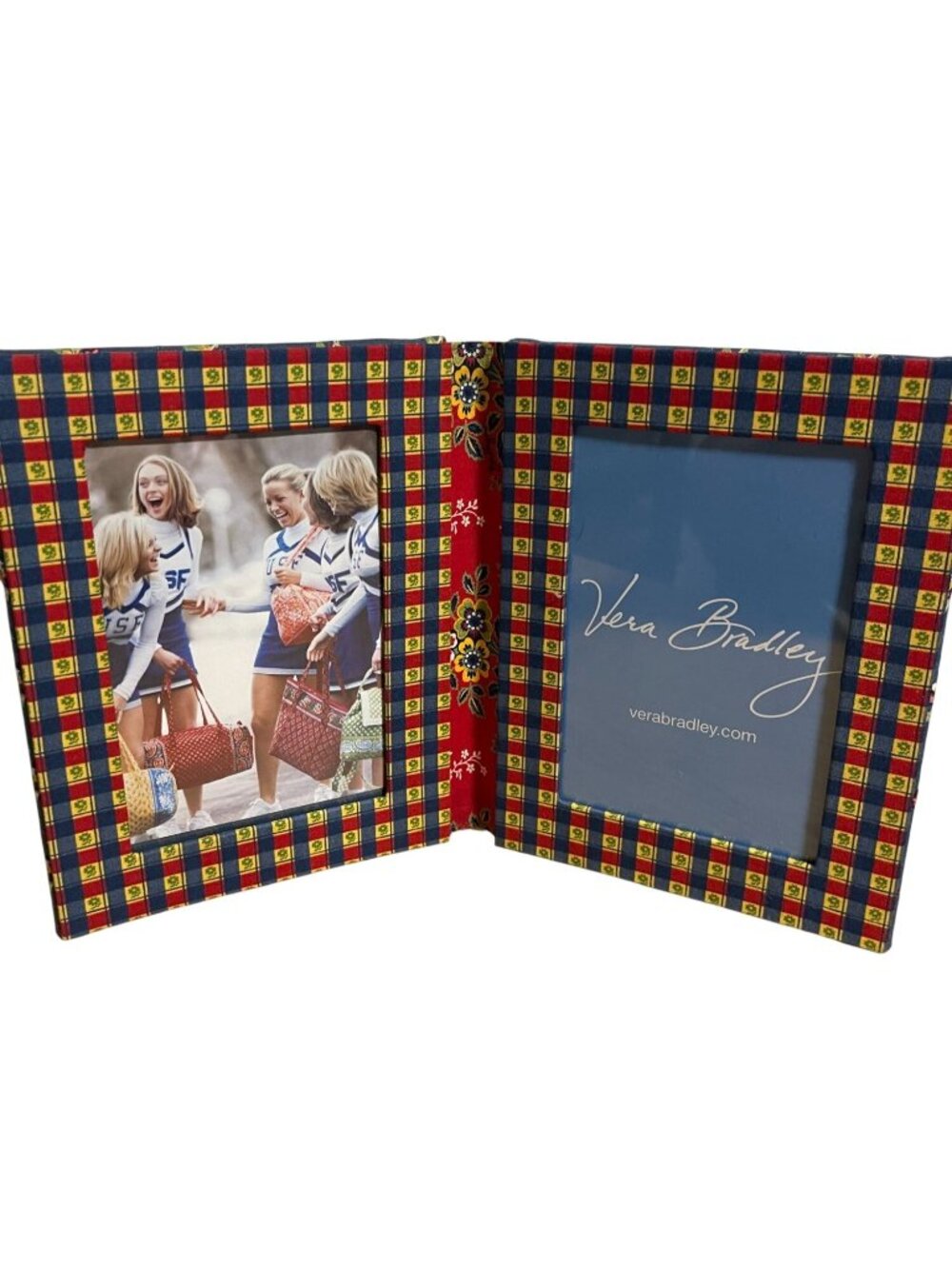 Vera Bradley Quilted Fabric Double Photo Frame Floral Blue Yellow & Red Pattern